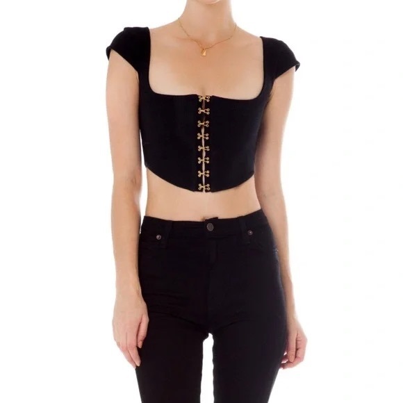 Are You Am I Zinha Crop Corset Tee Top in Black - Picture 3 of 11